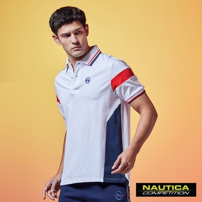 Nautica 男裝 COMPETITION撞色拼接LOGO短袖POLO衫-白色