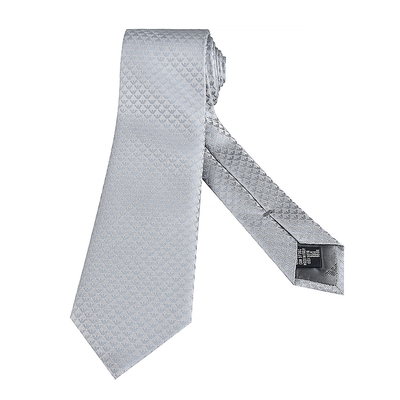 EMPORIO ARMANI標籤LOGO緹花老鷹桑蠶絲領帶(寬版/銀)