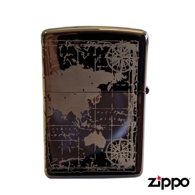 日系Zippo 復古世界地圖-鈦黑防風打火機#ZA-3-103b