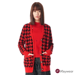 KeyWear奇威名品    時尚千鳥格羊毛外套-紅色
