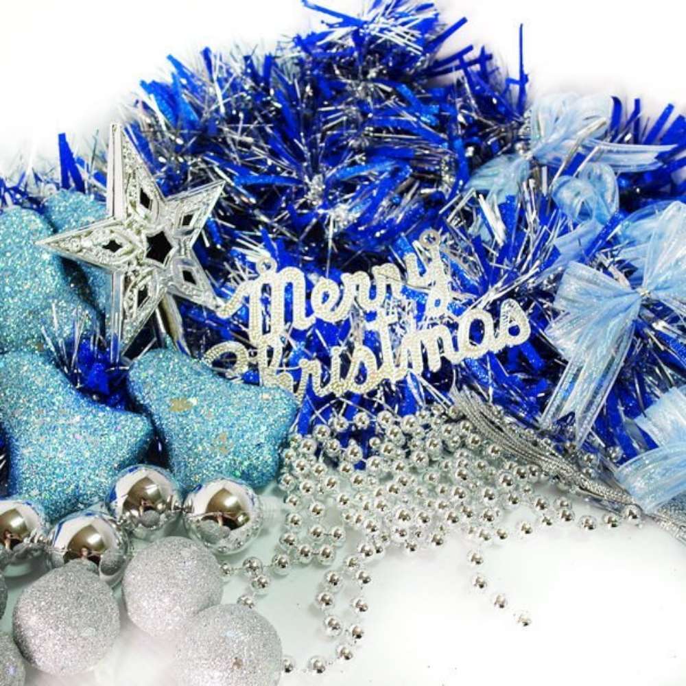 摩達客 聖誕裝飾配件包組合-藍銀色系 (2尺(60cm)樹適用)(不含聖誕樹)(不含燈)