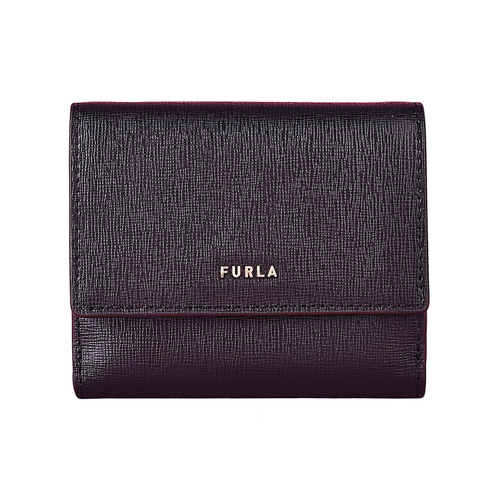 FURLA BABYLON金字LOGO十字紋防刮牛皮6卡扣式對折短夾(黑)