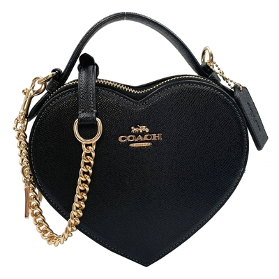 COACH 素面防刮牛皮雙層愛心小斜背包(黑/福利品)