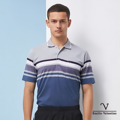 Emilio Valentino范倫鐵諾男裝風尚雅緻橫紋POLO衫_綠/灰/白(66-1V5102)