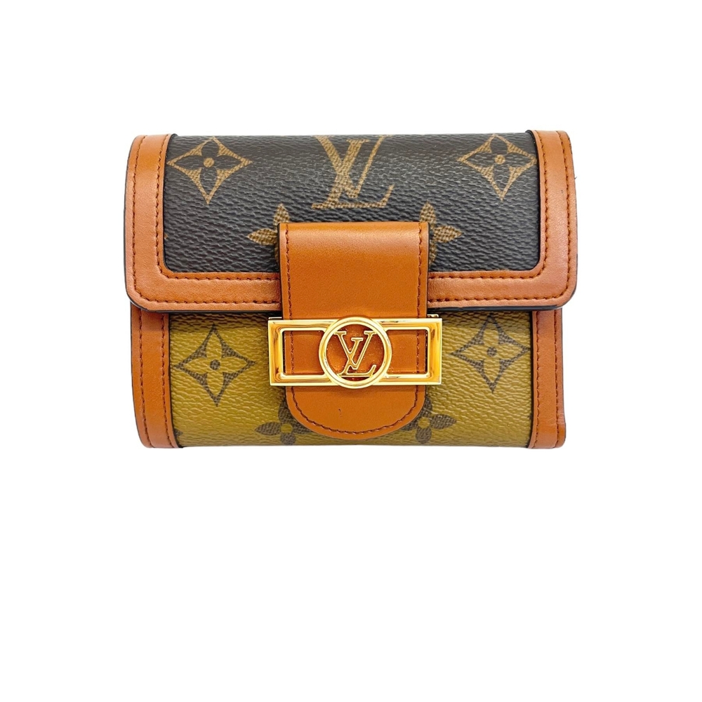 展示品 極新LV M68725 經典DAUPHINE MONOGRAM 拼色小牛皮三折扣式短夾