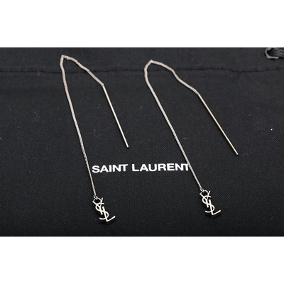 YSL Saint Laurent Opyum 品牌字母造型垂墜耳環(銀色)