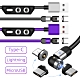 Lightning/MicroUSB/Type-C三合一磁吸彎折充電頭5A快充編織充電線 2m product thumbnail 1