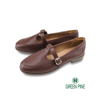 GREEN PINE復古插釦平底瑪莉珍鞋棕色(00323802)