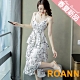 V領不規則水墨印花細肩帶洋裝 (白色)-ROANN product thumbnail 1