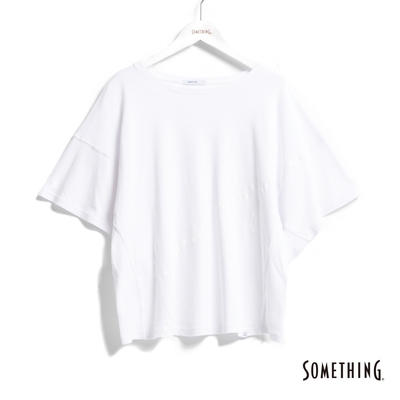 SOMETHING 造型剪裁寬版短袖T恤-女-白色