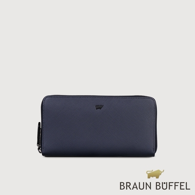 【BRAUN BUFFEL 德國小金牛】台灣總代理 洛菲諾P-II 12卡拉鍊長夾-藍色/BF347-602-NY