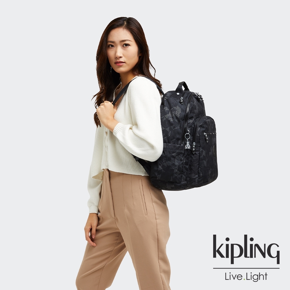 Kipling 幾何圖騰黑機能手提後背包-SEOUL