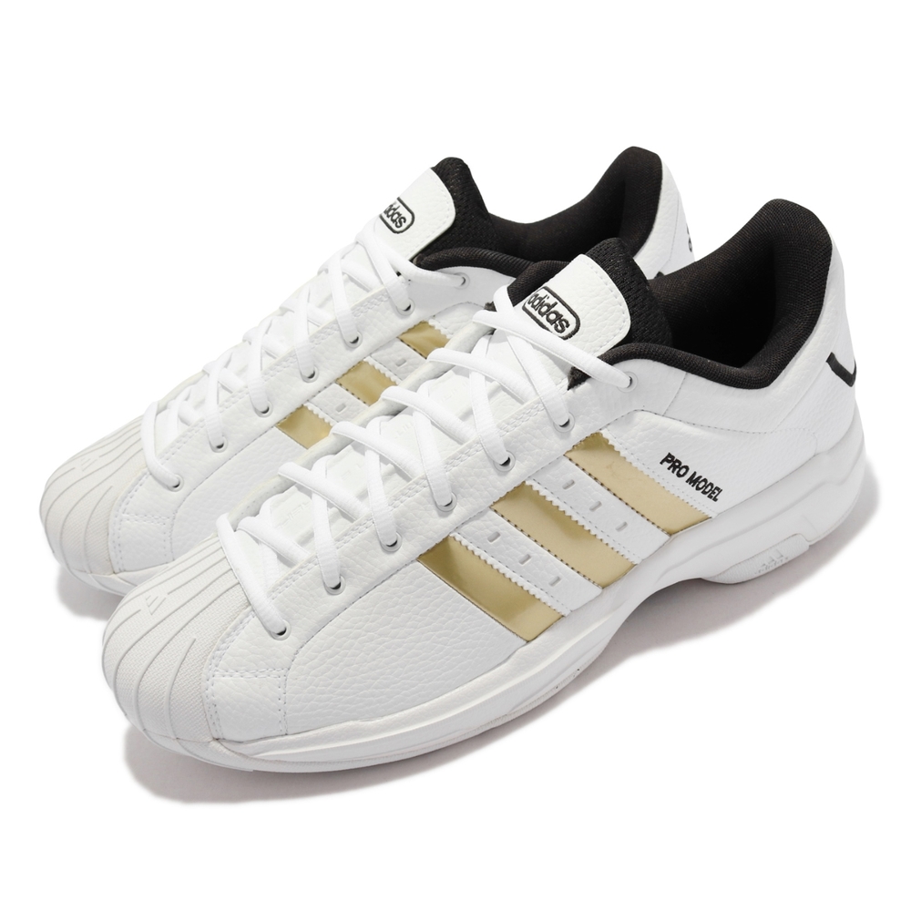 adidas 籃球鞋 Pro Model 2G Low 運動 男鞋 愛迪達 緩震 支撐 皮革 包覆 橡膠鞋頭 白 金 H68060