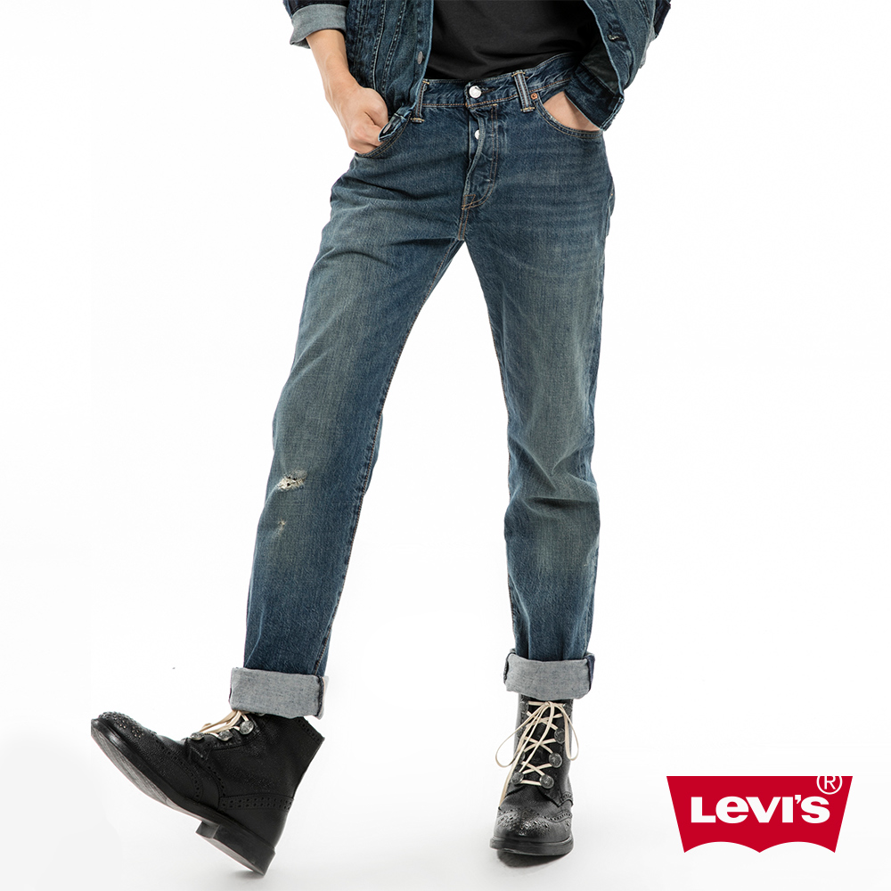 Levis 男款 排扣直筒牛仔長褲 復古刷色 輕磅無彈性