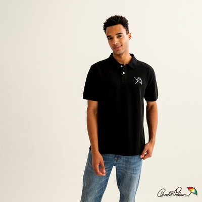 Arnold Palmer -男裝-左胸線條品牌LOGO刺繡POLO衫-黑色
