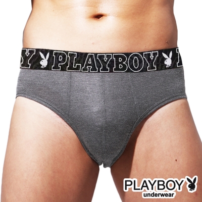 PLAYBOY 燙銀兔頭LOGO立體囊袋三角褲-麻灰