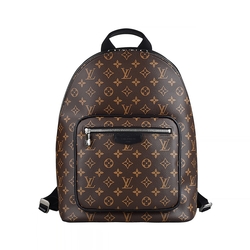 LV M45349 JOSH壓印LOGO緹花Monogram Macassar塗層帆布搭牛皮飾邊拉鍊後背包(咖啡x黑)