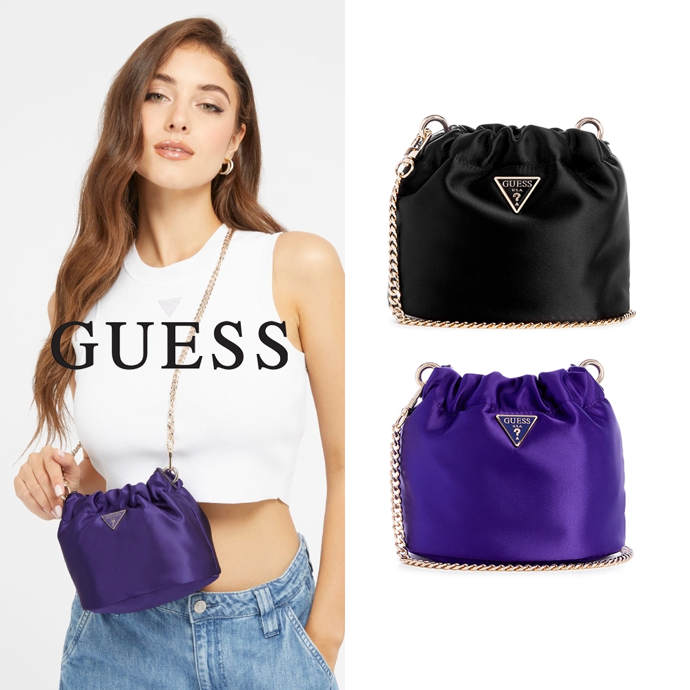 【GUESS】經典LOGO束口肩背水桶包-兩色任選