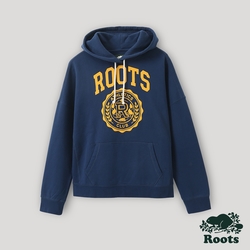Roots 女裝- 運動派對系列 學院風LOGO連帽上衣-藍色