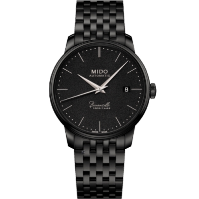 MIDO 美度 官方授權 BARONCELLI HERITAGE 潮黑復刻機械腕錶-M0274073305000黑/39mm