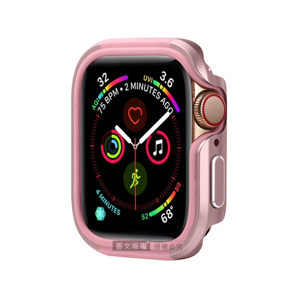 軍盾防撞 抗衝擊 Apple Watch Series SE/6/5/4 (40mm) 鋁合金雙料邊框保護殼(玫瑰粉)