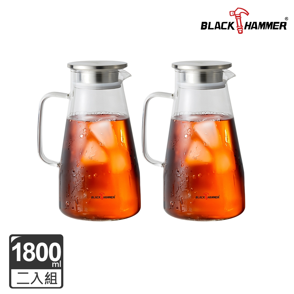 (二入組)【BLACK HAMMER】沁涼曲線耐熱玻璃水壺1800ML