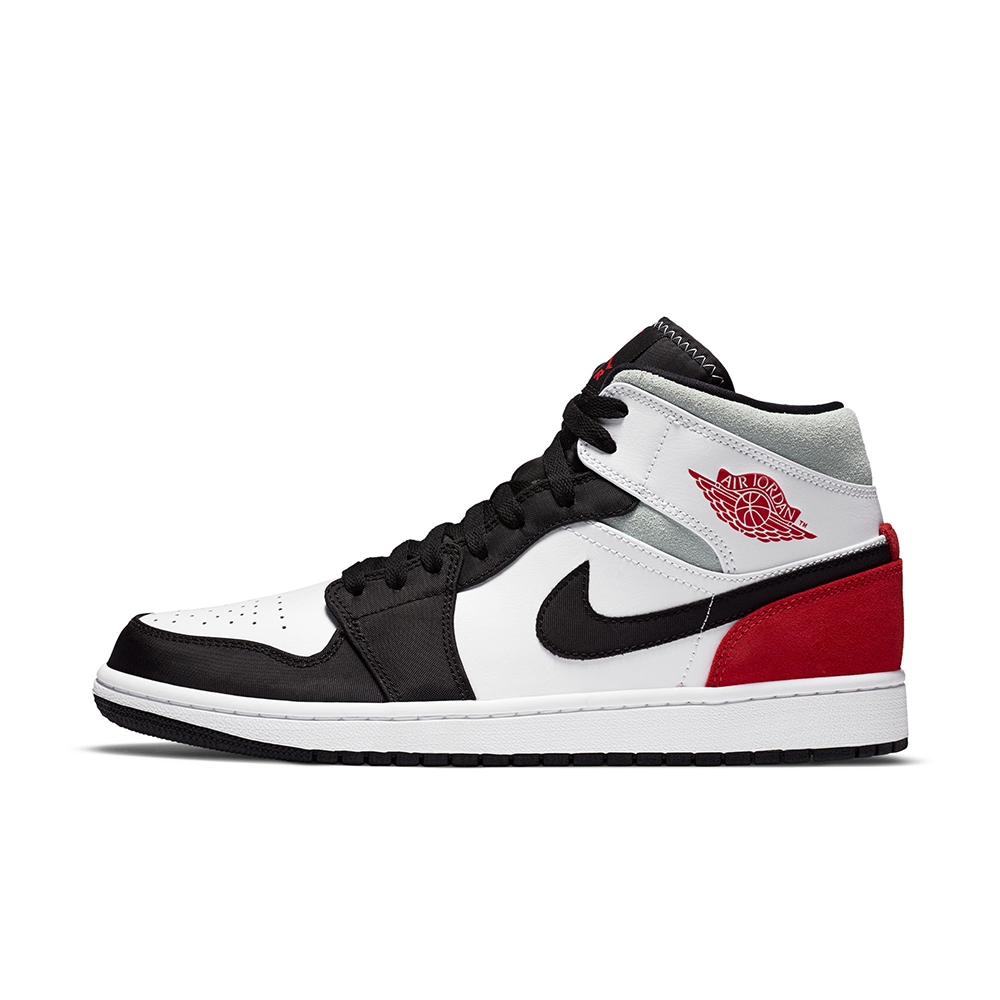 NIKE 籃球鞋男鞋運動鞋包覆AJ1 喬丹AIR JORDAN 1 MID SE 黑白紅852542