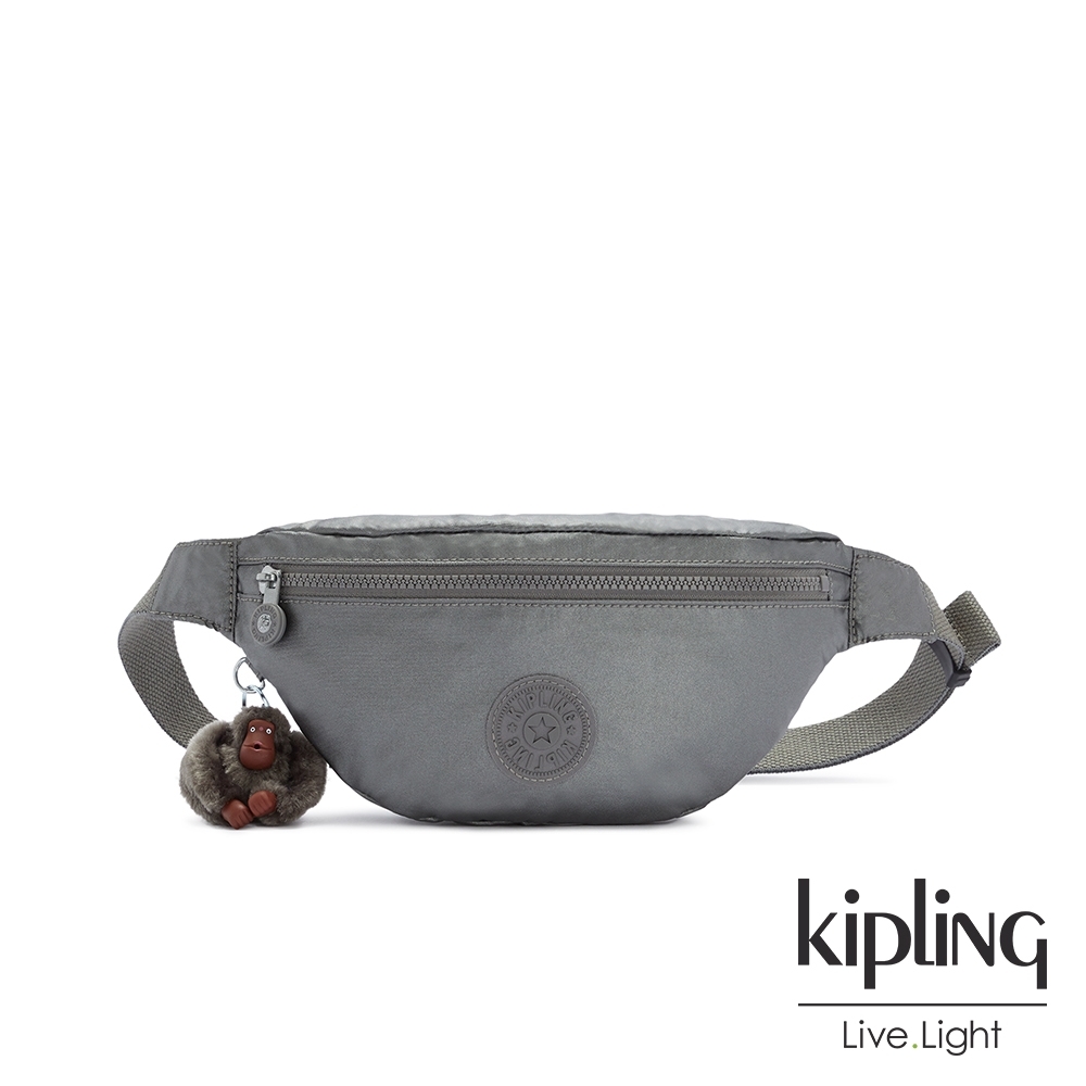 Kipling 寧靜月光灰簡約拉鍊腰包-PRIA