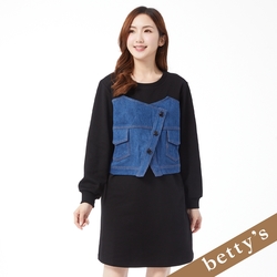 betty’s貝蒂思　牛仔馬甲拼接膝上洋裝(黑色)