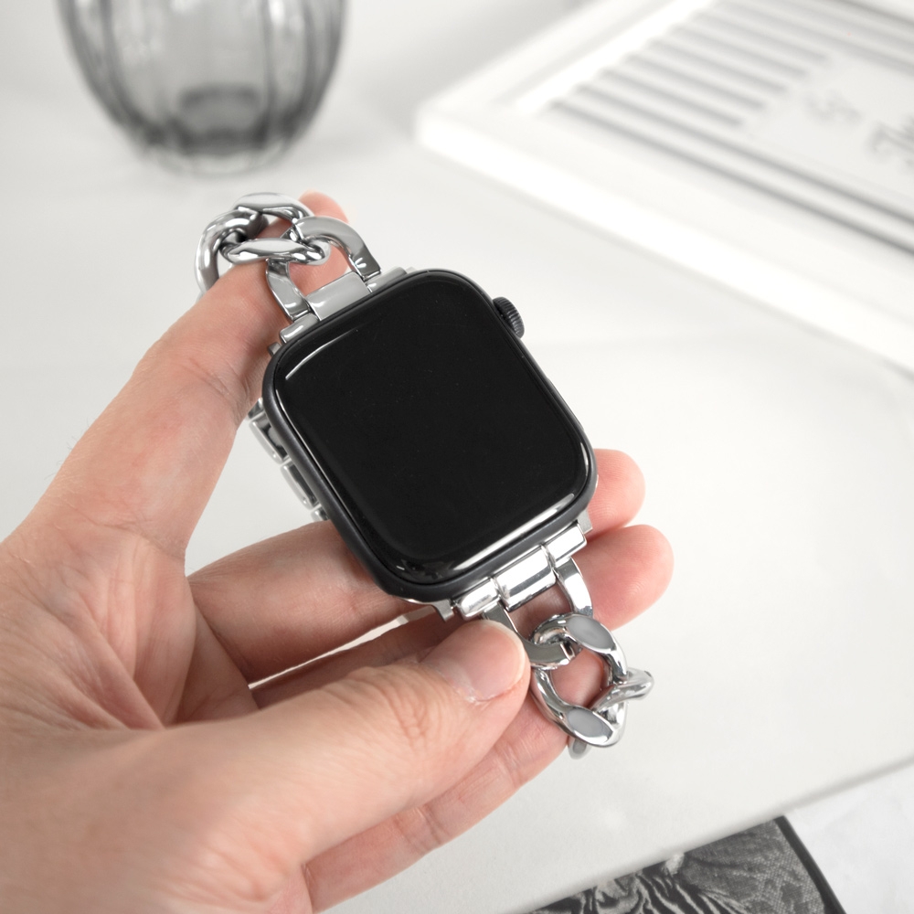 Apple Watch 全系列通用錶帶 蘋果手錶替用錶帶 扣環鍊帶 鋅合金錶帶 銀色