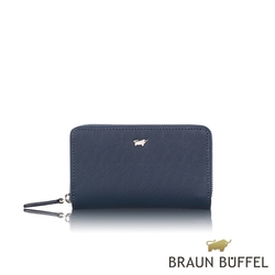 【BRAUN BUFFEL 德國小金牛】台灣總代理 HOMME-M 拉鍊零錢包-深藍色/BF306-161-MAR