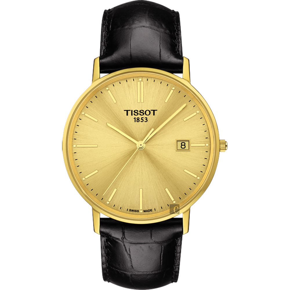 TISSOT 天梭 官方授權 18K金 Goldrun 石英錶-金x黑/38mm T9224101602100