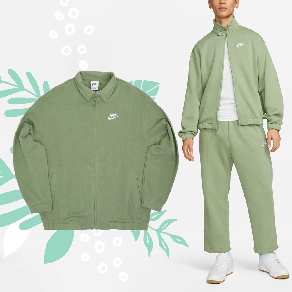Nike 外套 NSW Jacket 男款 綠 內磨毛 休閒 長袖 襯衫領 棉質 棉長袖 DX0540-386