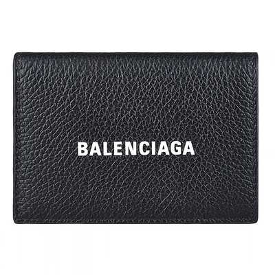 Balenciaga CASH白字LOGO牛皮三折釦式短夾(黑)