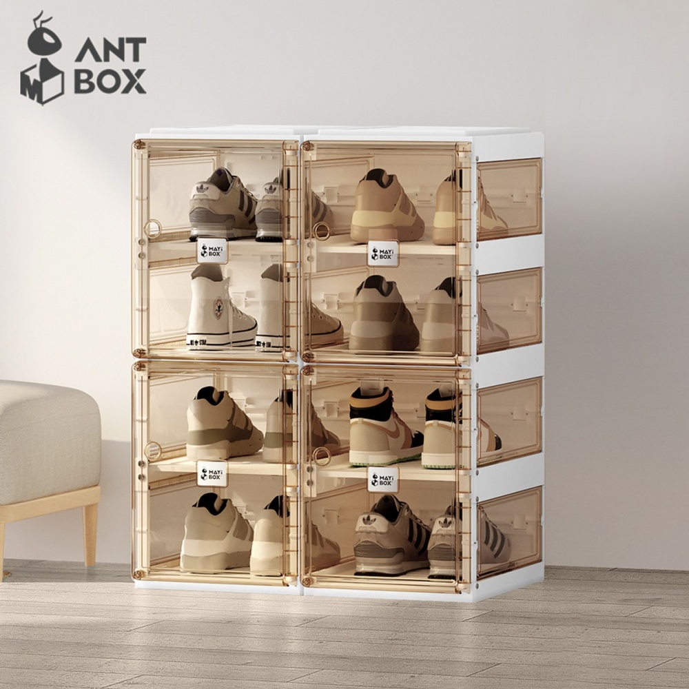 【ANTBOX 螞蟻盒子】免安裝折疊式鞋盒8格(側板透明款) (H014347278)
