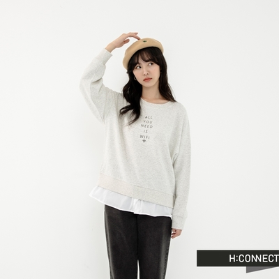 H-CONNECT 韓國品牌 女裝-假兩件拼接下擺圓領上衣-灰色