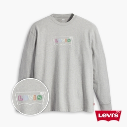 Levis 男款 寬鬆版長袖T恤 / 描框膠印Logo 麻花灰
