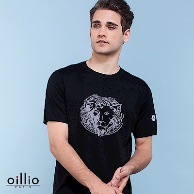 oillio歐洲貴族 短袖圓領針織線衫 超柔布料舒適天絲棉料 黑色