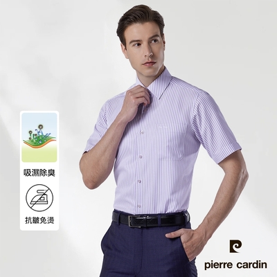 pierre cardin 皮爾卡登 男襯衫 吸排除臭免燙抗皺條紋短袖襯衫_白底紫條(62257-22)