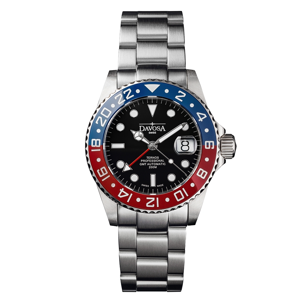 DAVOSA 161.571.60 TT GMT 雙時區潛水專用?錶-藍紅雙色/鋼帶款