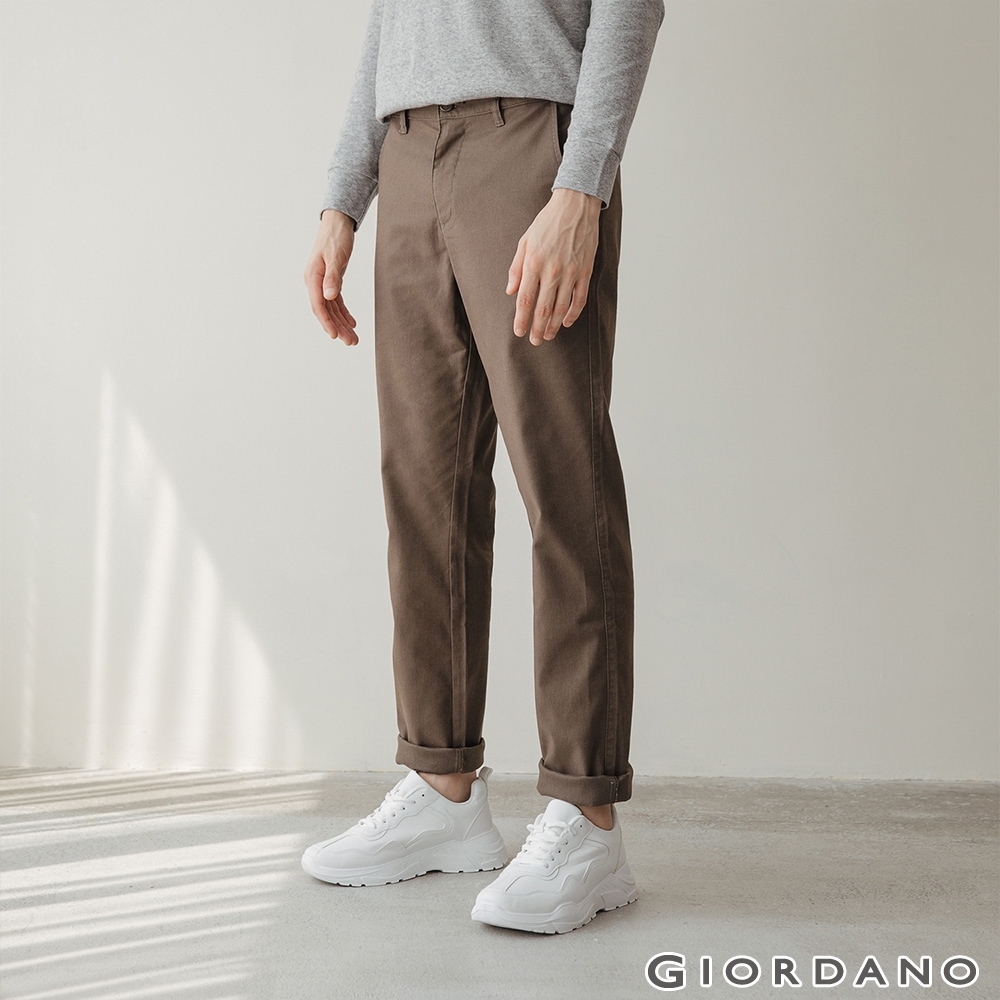 GIORDANO 男裝彈力斜紋棉窄管卡其褲 - 10 花紗卡其