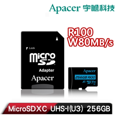 Apacer宇瞻 256GB MicroSDXC R100/W80MB UHS-I U3 V30 4K記憶卡