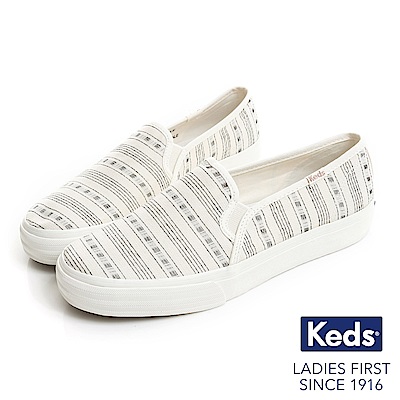 Keds DOUBLE DECKER 復古風條紋休閒便鞋-奶油白