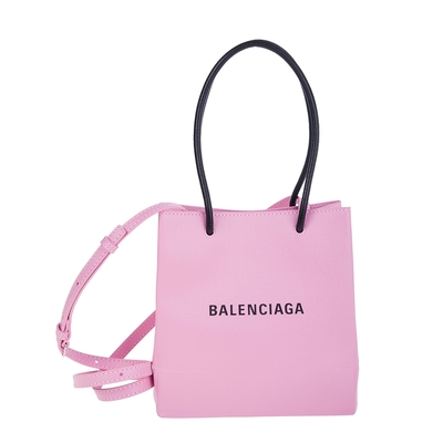 Balenciaga 新款Shopping Phone Holder XXS 粉紅底黑字Logo手提/肩背包