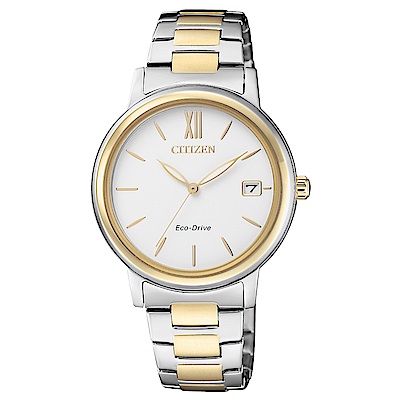 CITIZEN 經典不凡雙色調光動能石英女錶(FE6094-84A)-白/33mm