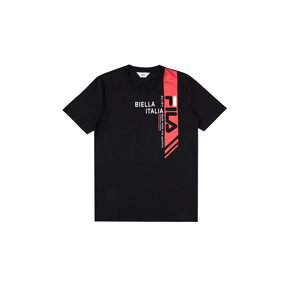 FILA 中性短袖圓領T恤合身版-黑色 1TEX-1504-BK