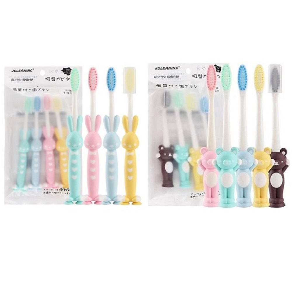 日本熱銷 兒童牙刷 竹炭軟毛 4入一組 (小熊款/兔兔款)-款式隨機