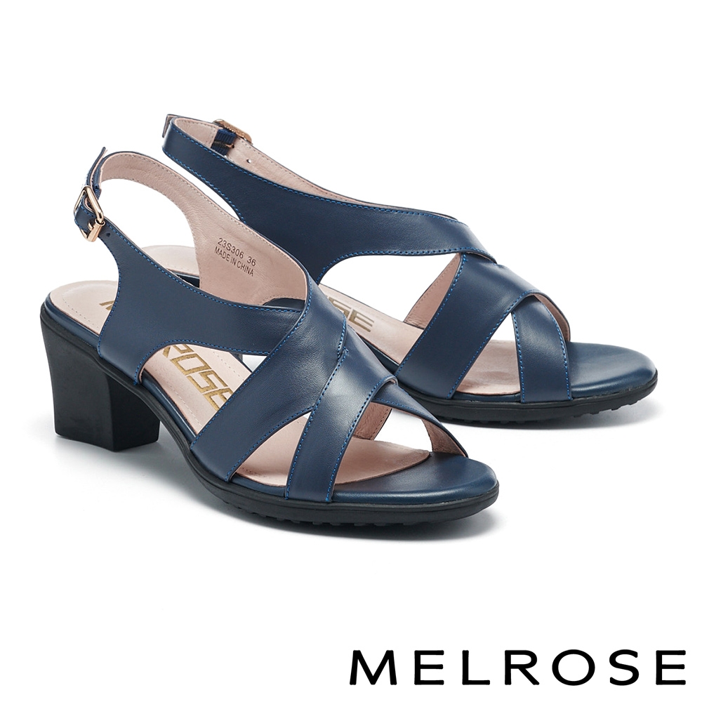 涼鞋 MELROSE 美樂斯 氣質簡約交叉條帶牛皮高跟涼鞋－藍