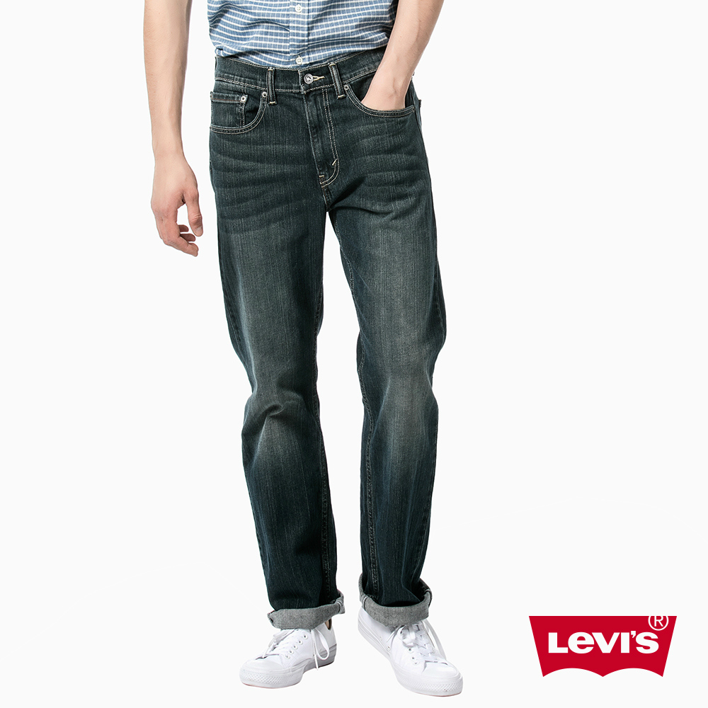 Levis 男款 505 深藍微刷白合身直筒丹寧牛仔褲