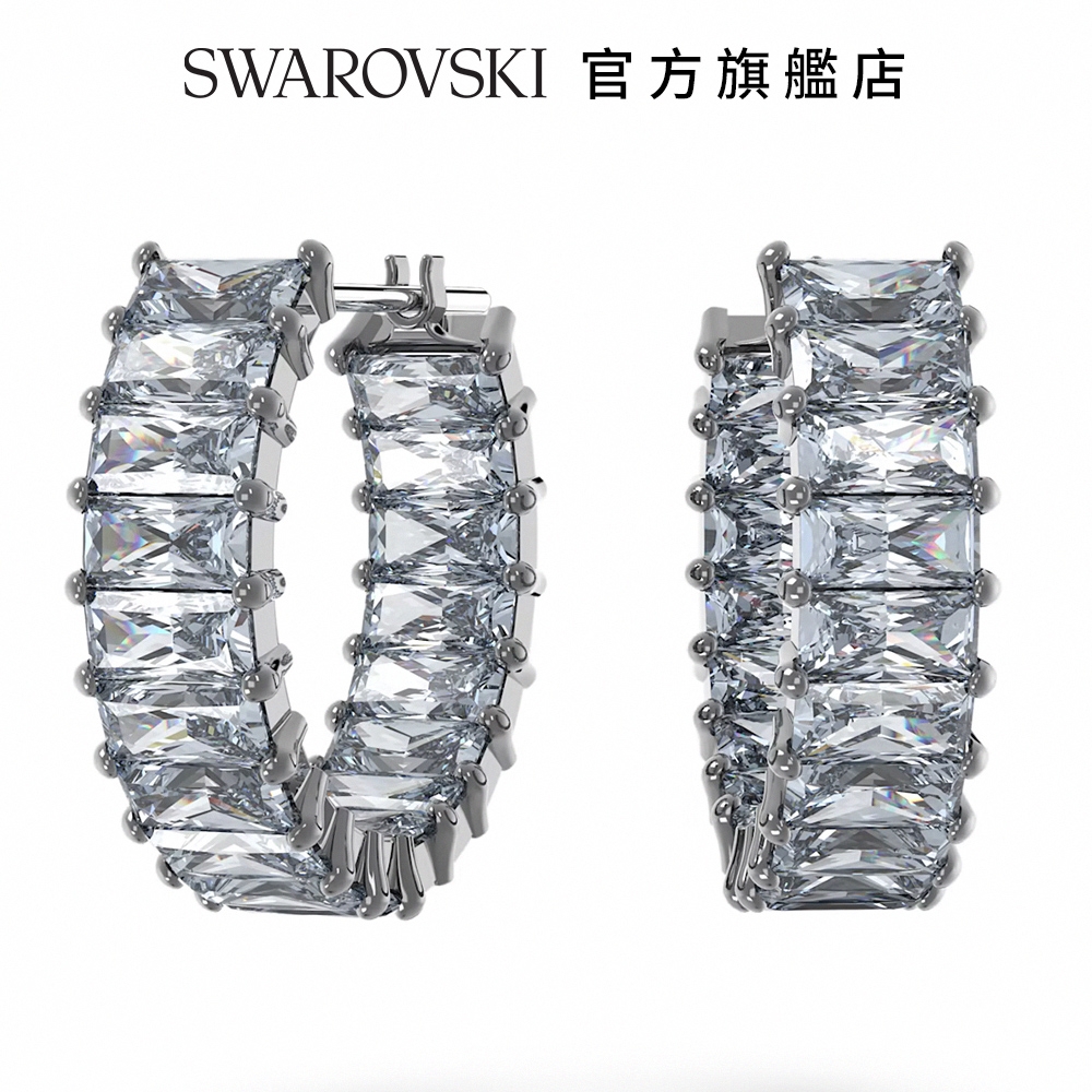 SWAROVSKI 施華洛世奇 Matrix 大圈耳環 長方形切割, 灰色, 鍍黑鉻色